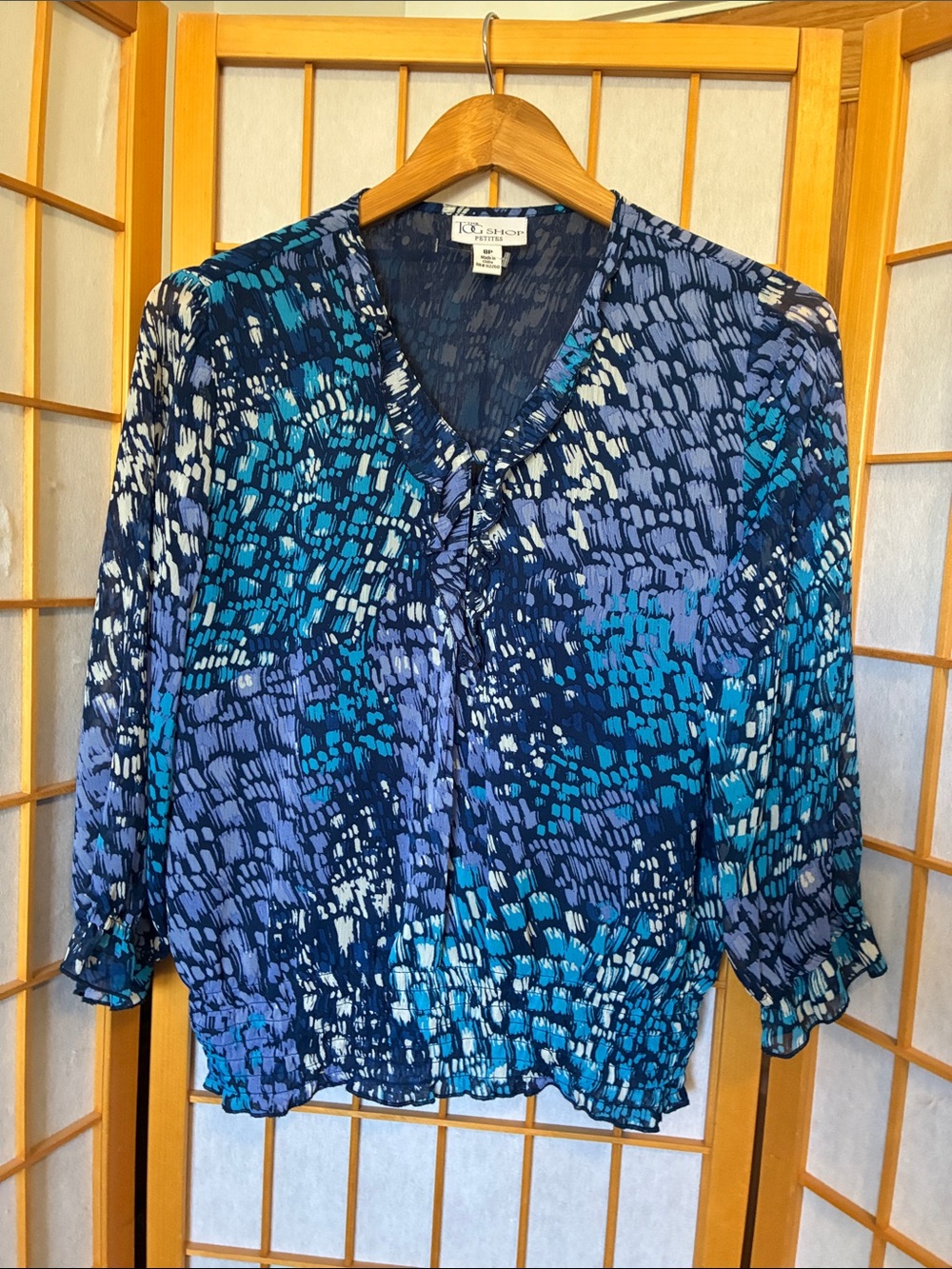 Tog Shop Blue Patterned V-Neck Blouse